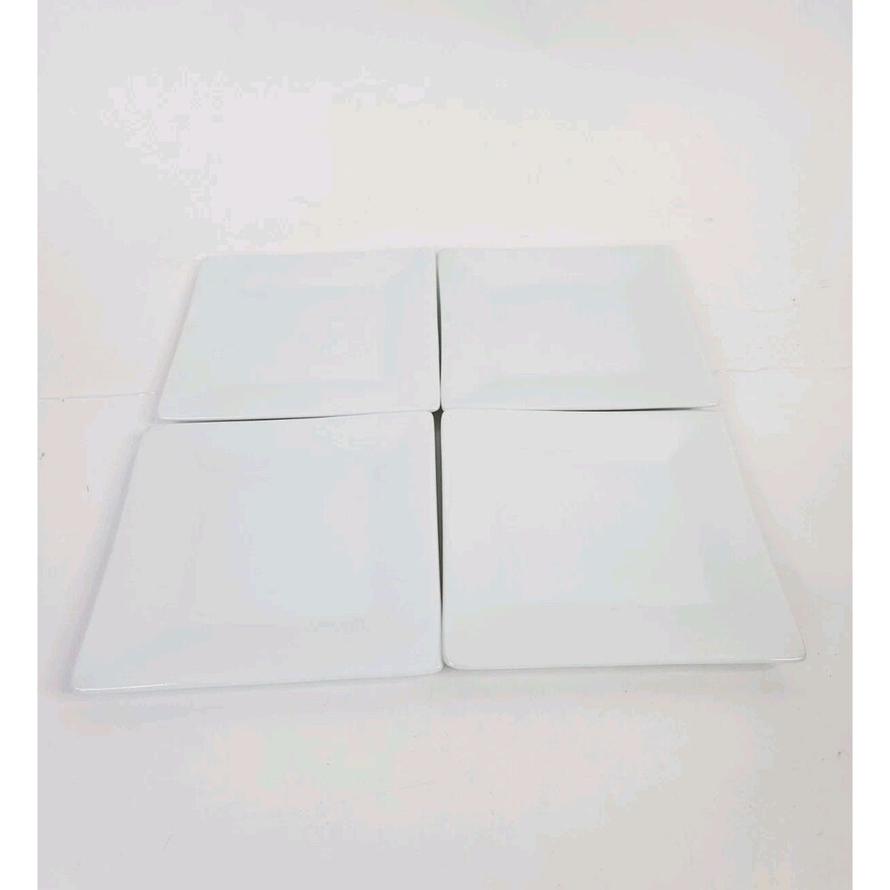 Set of 4 Crate & Barrel White 6" Square Appetizer Snack Plates Porcelain